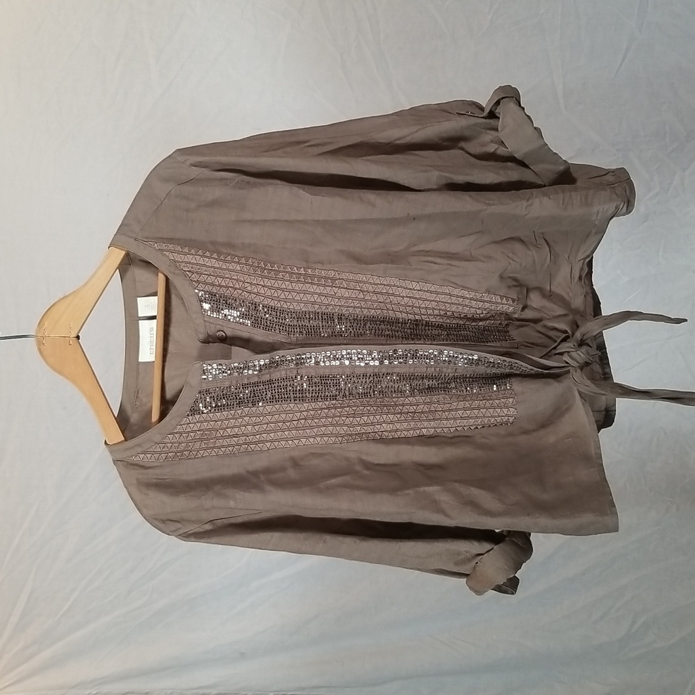 Chico's Brown Long Sleeve Top with Sequins